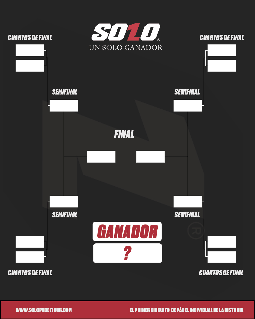 Cuadro del Open 01 Barcelona del SOLO Padel Tour — un solo ganador, primer circuito profesional de pádel individual 1 vs 1 del mundo