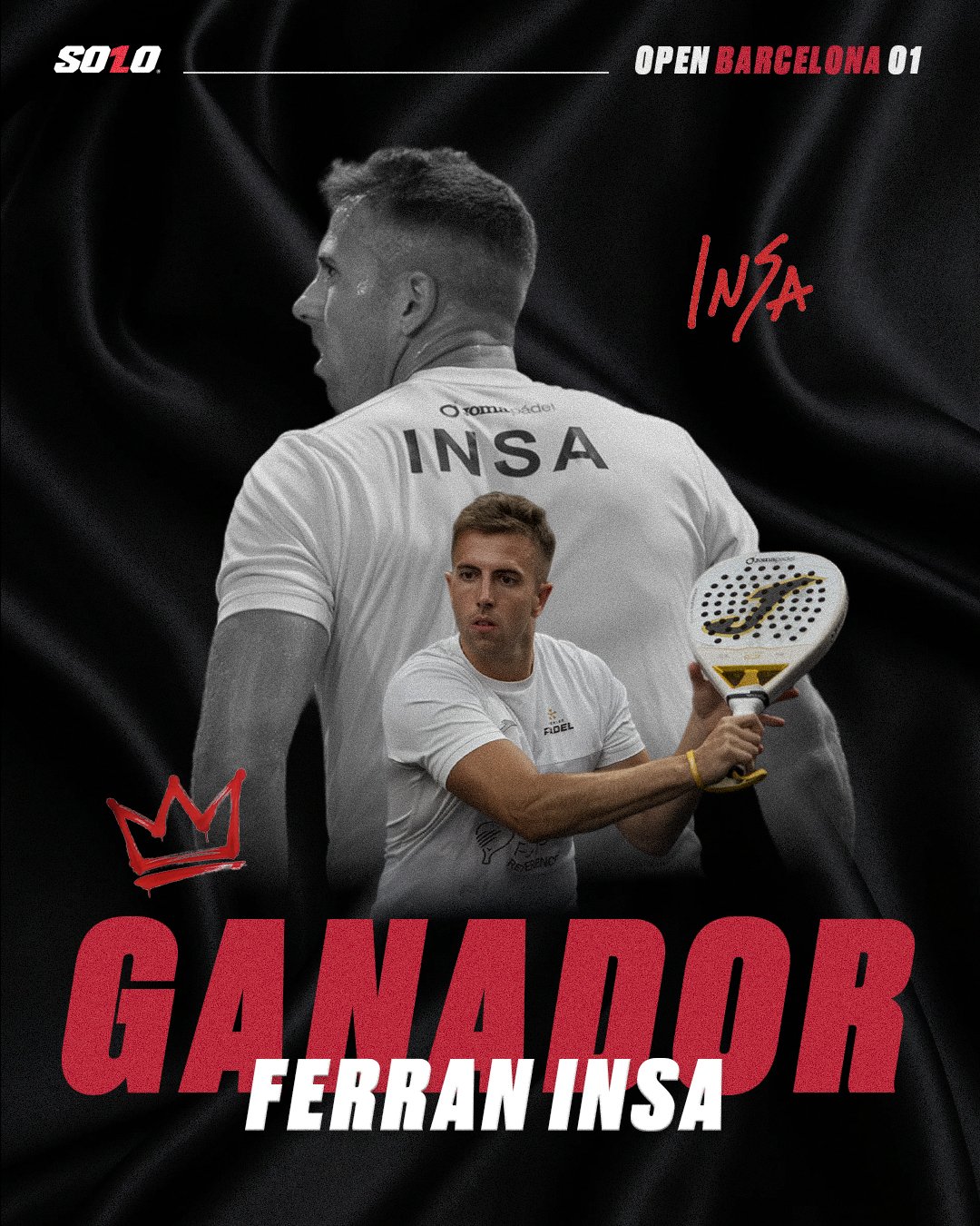 Ferran Insa, ganador del Open 01 Barcelona del SOLO Padel Tour 2026 — primera chaqueta roja del primer circuito profesional de pádel individual del mundo